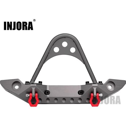 INJORA Grey Metal Front Bumper with Light for 1/10 RC Crawler Car Traxxas TRX4 TRX-4 Axial SCX10 & SCX10 II SCX10 III AXI03007