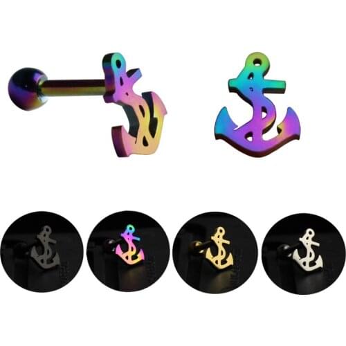 2pc Anchor Ear Cartilage Stud Earrings Stainless Steel Tragus Helix Barbell Daith Oreja Piercing for Woman Body Jewelry Gift 16G