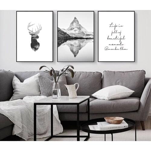 Modern Abstract Black White Scenery Life Quotes Letter Canvas Painting Living Home Decoration Wall Pictures Art Deer Animal