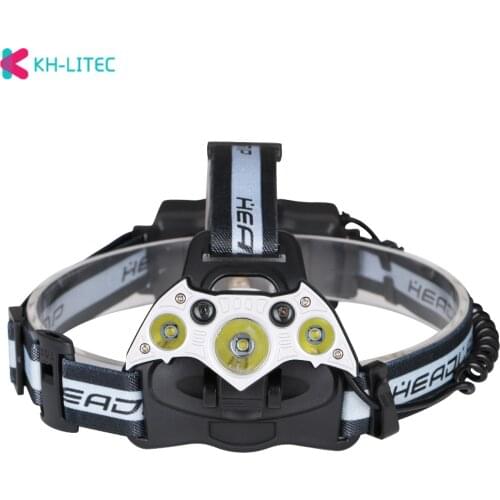 LED Headlamp Fishing Headlight 3*T6+2*XPE 5 Modes Waterproof Super bright camping light Head Torch Powered by 2x18650 batteries