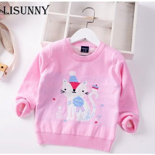 Girls Sweater Coat 2021 Autumn Winter Baby Knitted Coat Jumper Children Sweaters Toddler Pullover Kids Clothes Cartoon Cat 2-8y