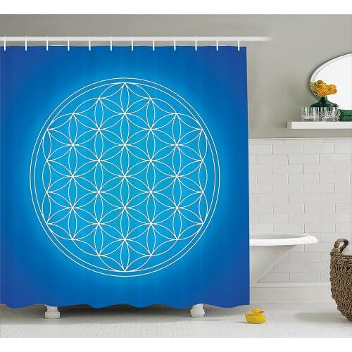 Sacred Geometrty Decor Shower Curtain Flower of Life Grid Pattern Consisting of Types Overlapping Circles Theme Bathroom Decor