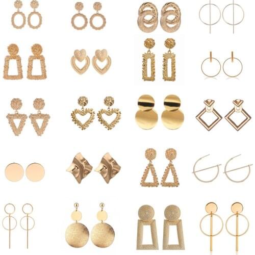 Fashion geometric rose gold hanging earrings female models new Brincos hollow metal charm earrings jewelry Christmas gift