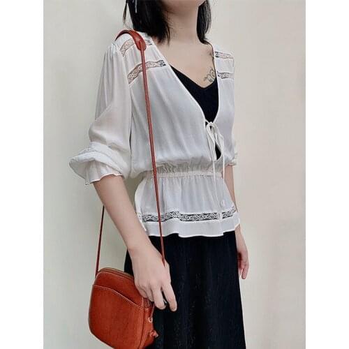 Women Shirt Spring / Summer 2020 New Shirt Stylish Casual Loose Three Quarter Sleeve Lantern Sleeve V-neck Shirt