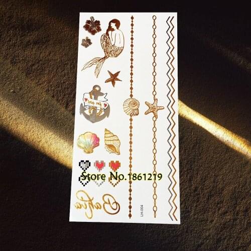 1PC Fashion Flash Metallic Tattoo Stickers GGLH-09 Golden Eagle Wing Arrow Gun Necklace Design Temporary Tattoo Arm Hand Jewelry