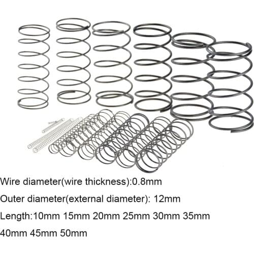 10PCS 0.8*12*10-50mm Spring Steel Small Compression Release Mechanical Return Spring Pressure Spring OD 12mm 0.8x12x10-50mm