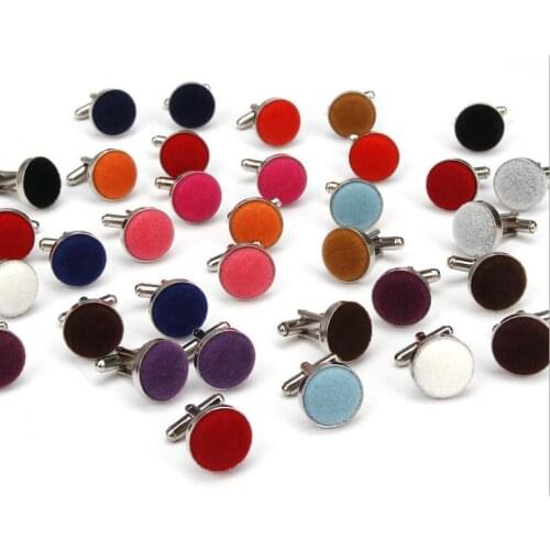 100pairs/lot Handmade Round Velvet Cloth Cufflinks 17 Colors Cloth Fabric Cuff Link Mens Jewelry Wholesales