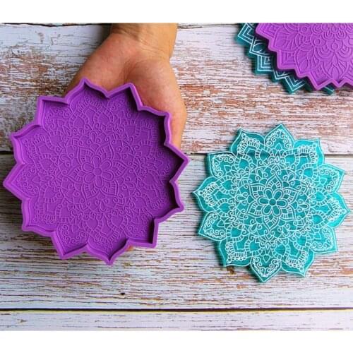 2 Pcs Mandala Coaster Epoxy Resin Mold Flower Cup Mat Casting Silicone Mould DIY Crafts Ornaments Decorations Mold