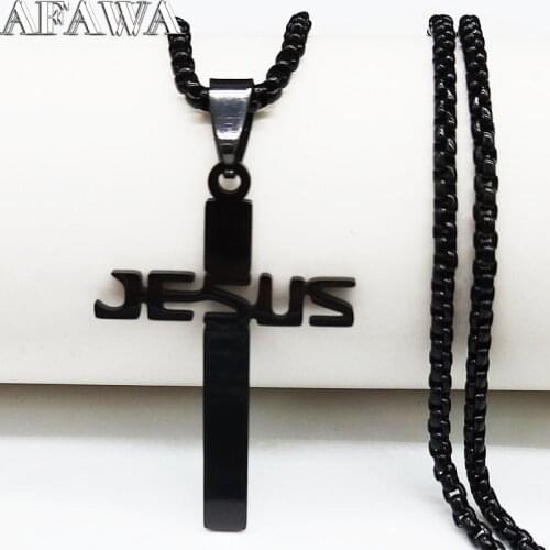 2021 Fashion Jesus Cross Stainless Steel Men Necklace Black Color Necklaces Pendants Jewerly colar masculino N18984