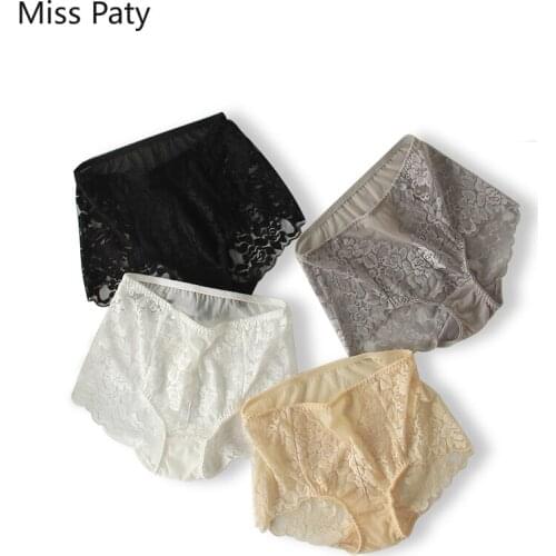 4pcs/Lot Cotton Bottom Sexy Mesh Lace Transparent Panties Seamless High Waist Underpants Plus Size For Women Knickers Elegant 4L