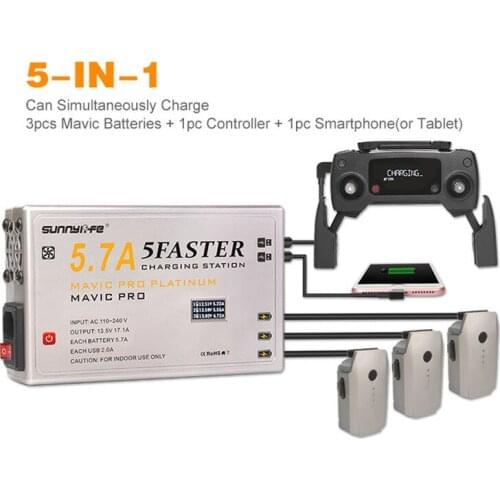 5.7A Large Current Battery Controller Smartphone Tablet Charger 5in1 with OLED Display for DJI MAVIC & Platinum