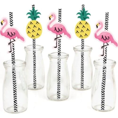 7.75inch Flamingo Pineapple Black Striped Paper Straw Party Decorative Straws Cake Pop Stickers 100pcs/lot DEC300