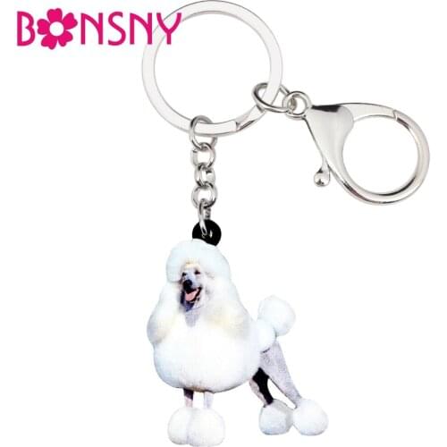 Bonsny Statement Acrylic Happy Poodle Dog Key Chains Keychain Rings Cartoon Jewelry For Women Girls Handbag Car Purse Charms Pet