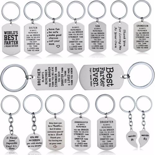 Fathers Mothers Keychain Son Daughter Sister Keyring Stainless Steel Dad Mom Key Chain Family Friends Women Men Key Ring Gifts