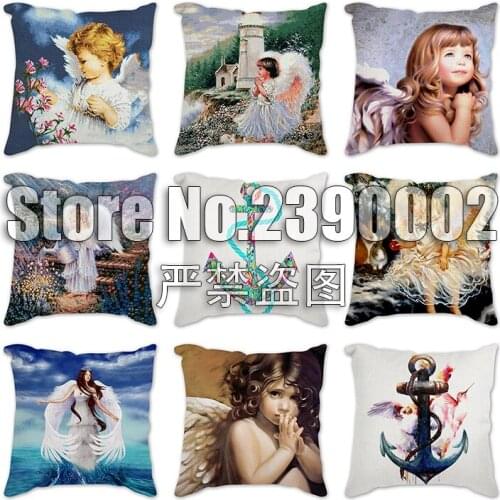 Cushion cover Light Blue Green Mint Cushion Cases Modern Angel baby Print Home Decorative Pillowcase Sofa Couch Throw Pillows