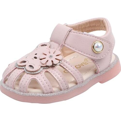 CUZULLAA Baby Girls Closed Toe Cut-Outs Cute Bear Beach Sandals Shoes Children Kids Pearl Soft Sole Sandals Size 15-19