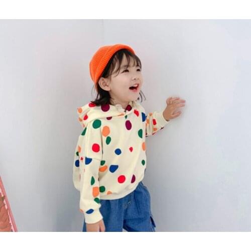 Kids Clothing Tops Colored Dot Print Hood Sweatshirts for Girls Toddler Baby Hoodies Spring Autumn Pullover Child Girls Hoodies