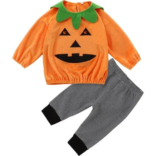 Ma&Baby 0-3Y Newborn Infant Baby Boys Girls Halloween Costume Clothes Set Pumpkin Tops Striped Pants Outfits DD40