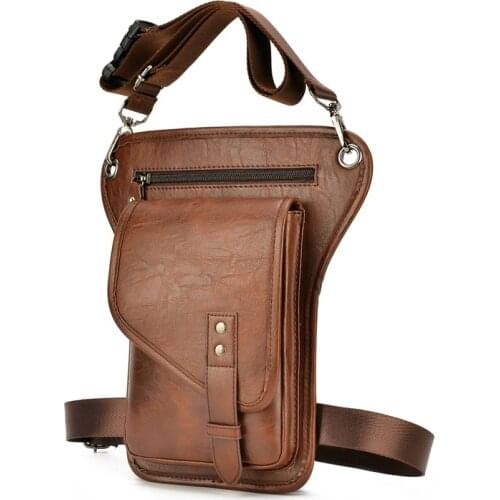 Mens Pu Leather Drop Leg Bag Military Motorcycle Waist Bag Sport Messenger Shoulder Sling Bags Belt Hip Bum Fanny Belt Pack