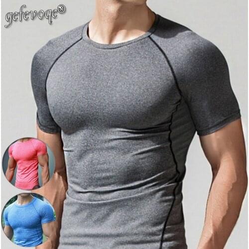 Mens Quick Dry Fitness Tees Outdoor SPORT Running Climbing Short Sleeves Solid Color Shirt Tights Bodybuilding Tops Men Under Sk