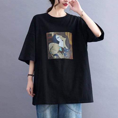 100% Pure Cotton tshirt 2021 New O-neck Fashion Women Summer T Shirts Loose Tops Korea Style Print Street Girl Casual T shirt