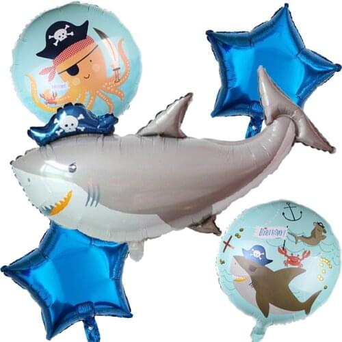 Deep Sea Giant Shark Birthday Party Balloons Decoration Marine Life Pirate Octopus Star Foil Ballon Kids Baby Shower Globos Toys