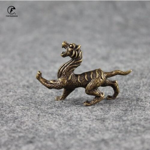 Pure Copper Chinese Ancient Mythical Beast Miniature Figurine whiteTiger Feng Shui Ornament Home Decoration Craft