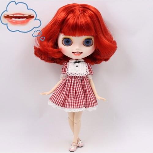 ICY DBS Blyth Doll No. BL1248 Red hair Carved lips Open mouth Matte customized face Joint body 1/6 bjd