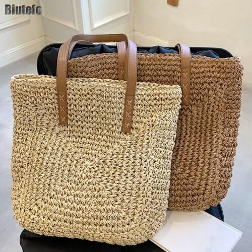 Summer Straw Bags for Women Woven Bag Designer Tote Bolsa Playa Grande Con Cremallera Sac Boheme Bolsas De Compra Casual Handbag