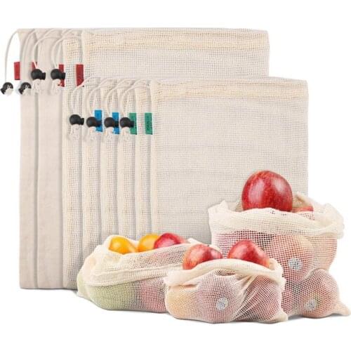 Reusable Produce Bags For Fruit,Veggies,Fridge Organizing,Toys,Lightweight&Drawstring,Double Stitched,Tare Weight Tag,Washable