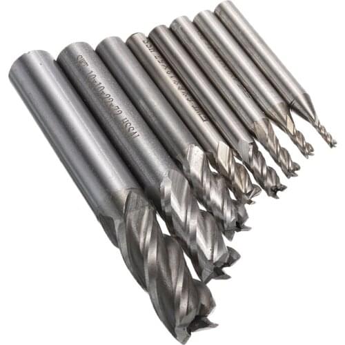 8pcs HSS 4 Flute End Mill Set Straight Shank CNC Milling Cutter Drill Bit Tool 2/3/4/5/6/8/10/12mm