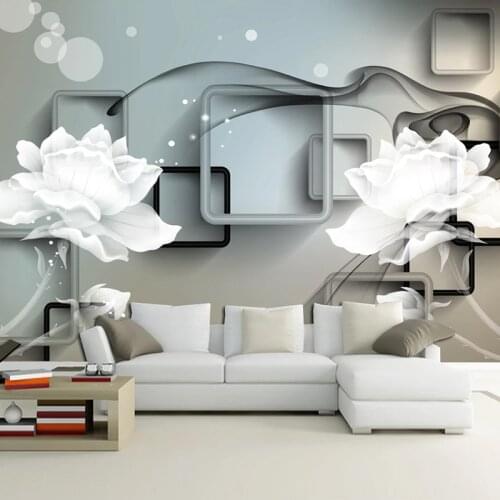 Custom Photo Wall Papers Home Decor Modern 3D Flowers Square Grid Fresco Living Room Sofa TV Background Wall Art Mural Wallpaper
