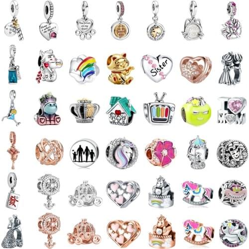 New Fashion Charm Original Golden Lucky Cat Rainbow TV Beads Suitable for Original Pandora Ladies Bracelet Jewelry Gift