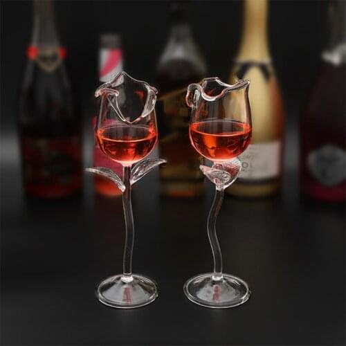 2021 New Fancy Red Wine Goblet Wine Cocktail Glasses 100ml Rose Flower Shape Wine Glass P
