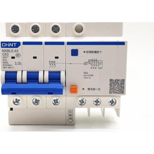 New CHINT RCBO NXBLE-63 3P 30mA C10A 16A 20A 25A 32A 40A 50A 63A Residual current Circuit breaker RCBO