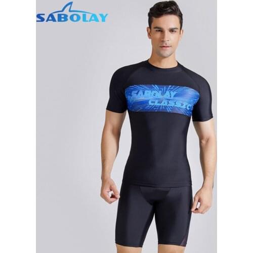 New Mens Rash guard Quick-Drying Swimsuit Surfing Sunscreen Anti-UV Rash Guard Diving Suit Tight Beach Shirt + Shorts 2021