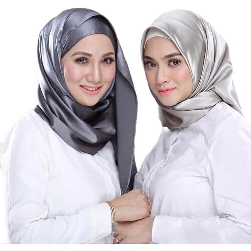 New Silk Muslim Wrap Instant Hijab Women Scarf Shawl Headscarf Islamic Satin Pashmina Soft Solid Color Fashion Square Bandana