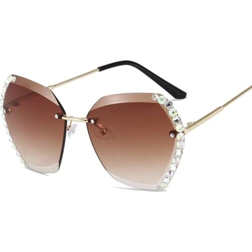 Vintage Rimless Sunglasses Women Brand Designer Polygon Gradient Sun Glasses Cutting Lens Ladies Frameless Diamond Oculos