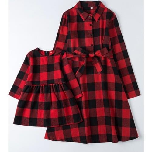 Plaid Mother Daughter Dresses Spring Family Matching Outfits Look Mommy and Me Clothes Mom Baby Girls & Woman Christmas Dress