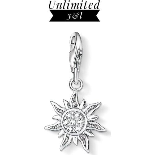 Sun Pendant Charms 925 Sterling Silver White CZ Thomas Style Bracelet Necklace Fashion DIY Jewelry Making Women Men 2019 New