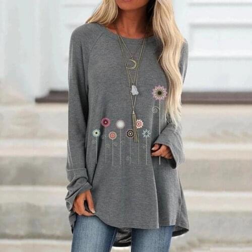 Casual T shirt Women Long Sleeve Floral Print Top Oversized 2021 Autumn Tshirts Round Neck Female Harajuka Loose Tshirt Femme