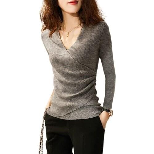 Early spring new long-sleeved sexy! Look thin! Wrapped V-neck fashion all-match slim knit sweater women