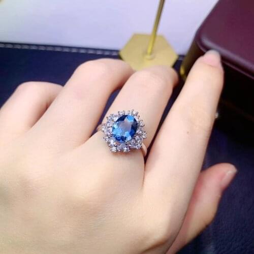 Luxury Natural Topaz Silver Ring for Party 7mm*9mm 100% Genuine Topaz Ring 925 Sterling Silver Topaz Jewelry
