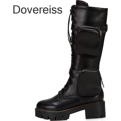 Dovereiss Fashion Female Boots Winter New Chunky Heels Sexy Punk Zipper Elegant Zipper Brown New Knee High Boots41 42 43