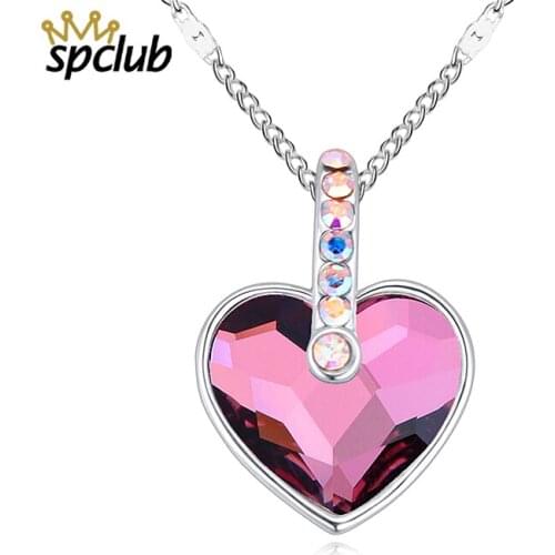 SPCLUB 2018 Jewelry Womens Valentines Day Gift Crystal from Swarovski Pendant Heart Love Necklace for Girls Bijouterie Gift