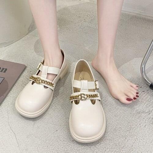 Pu Leather Loli Shoes Black White Goth Womens College Style Autumn New Lolita Japanese Metal Chain Retro Jk Uniform Mary Jane