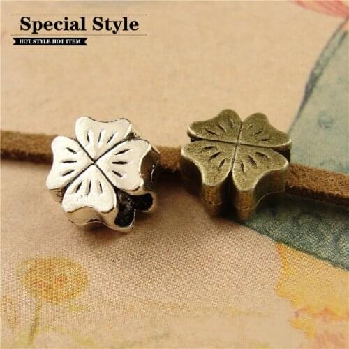 Alloy vintage Four Leaf Clover shape big hole beads Pendants antique bronze Silver bracelet diy Jewelry fingdings 100pcs 5781A