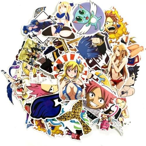 64pcs/set Fairy Tail Stickers Fairy Tail Laptop Computer Bike Letter Stationery Stickers Fairy Tail PVC Waterproof Decal Sticker