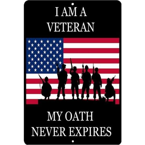 Roger River Tactical American Flag Veteran Vows Metal 20X30 Tin Sign Wall Decoration Man Cave Bar Military