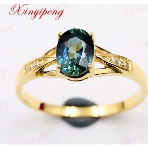 Xinyipeng18K yellow gold inlaid natural sapphire ring style beautiful women model